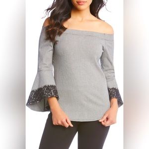 NWT KAREN KANE Lace bell sleeve off shoulder top
